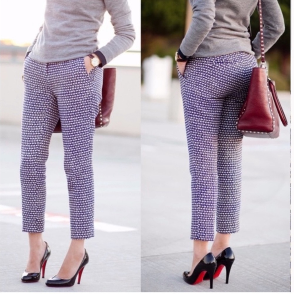 🤩HP 💙 EUC🤩 J. Crew Navy Metallic Tweed Cafe Capri Crop Pants SZ 8P 8 Petite